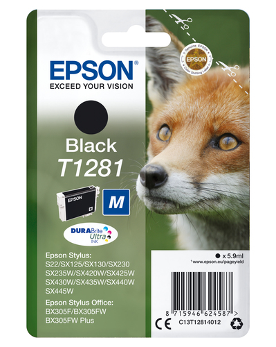 EPSON T1281 Tinte schwarz Standardkapazität 5.9ml 1-pack blister ohne Alarm