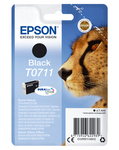 EPSON T0711 Tinte schwarz Standardkapazität 7.4ml 1-pack blister ohne Alarm